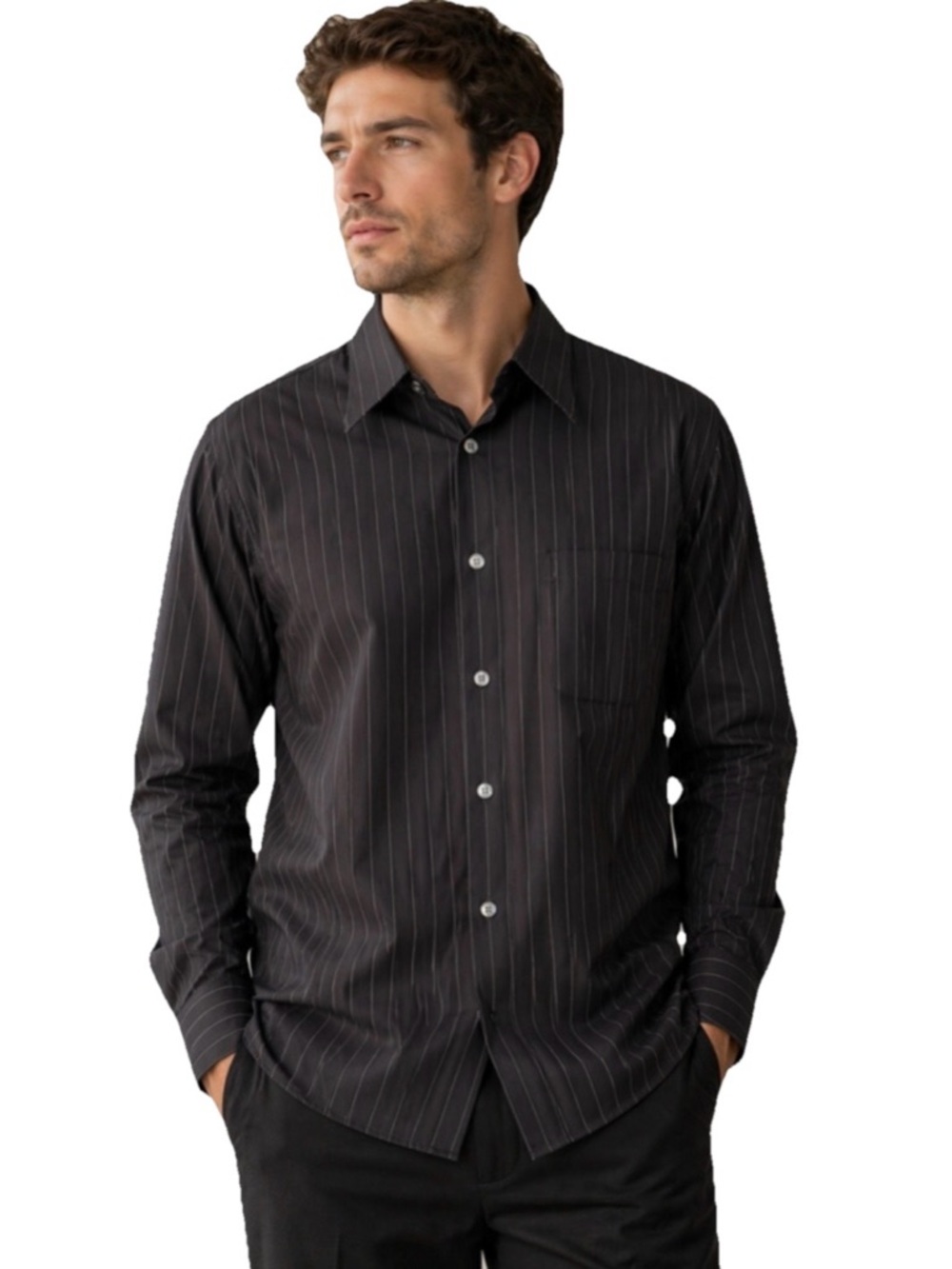 Equipment Men's Black Pinstripe Dress Shirt Classic Button-Up Size Medium